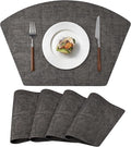 Round Table Placemats Set of 4, Faux Leather Wedge Shape Place Mats Heat Resistant Wipeable Washable Table Mats for Dining Outdoor Indoor, Black