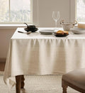 Linen Tablecloth for Rectangle Table 52x52 Inch Light Tan, Farmhouse Style Beige Tablecloth, Water Resistant Burlap Tablecloths for Dining Table Farmhouse Kitchen