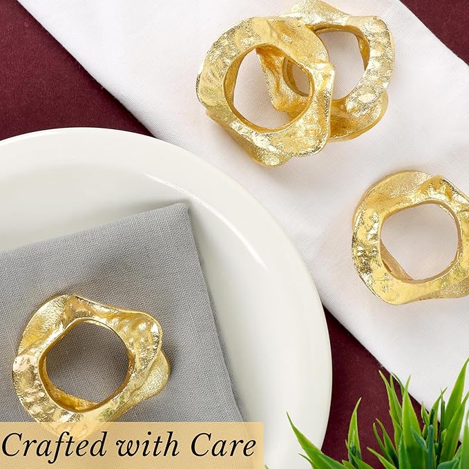 ALPHA Living HOME Modren Napkin Rings - 8 Pcs Premium Metal Napkin Holders for Cloth Napkins Elegant Table Decor for Weddings, Dinners & Special Occasions (Gold)