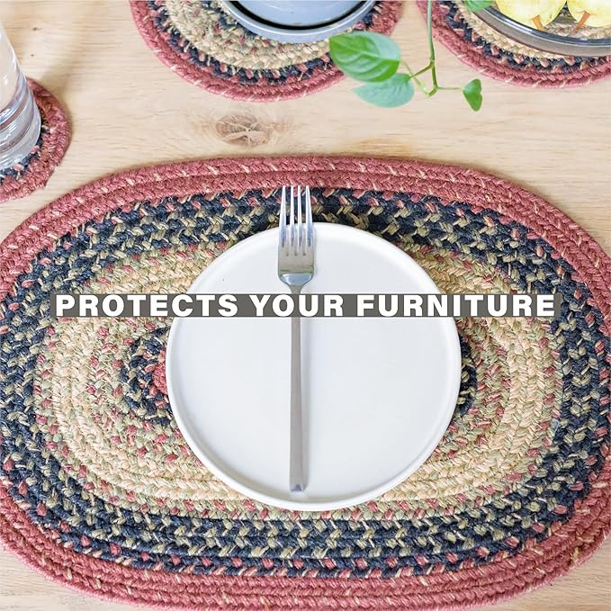 Homespice Highland Jute Woven Placemats, Warm Country and Cabin Decor, Set of 4, Multicolor 13x19 Rectangle Table Mats - Vibrant Colors, Durable, Easy to Clean and Protects Furniture