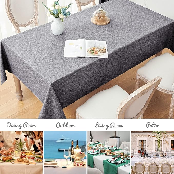 Rectangle Tablecloth Linen Textured Waterproof & Stain Resistant Table Cloth Wrinkle Free Decorative Fabric Farmhouse Table Cover for Dining/Party/Buffet/Wedding, 60 x 120 Inch, Dark Grey