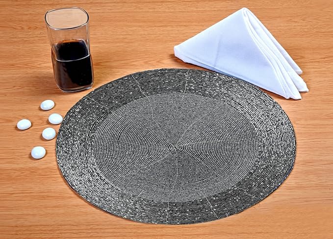 Lightnpro Beaded Placemats Set of 4 - Round Table Chargers - Handmade Rustic Glam Dining Table Mats - Elegant Silver Decorative Placemats for Holidays, Parties & Special Events - 13 Inch Mercury