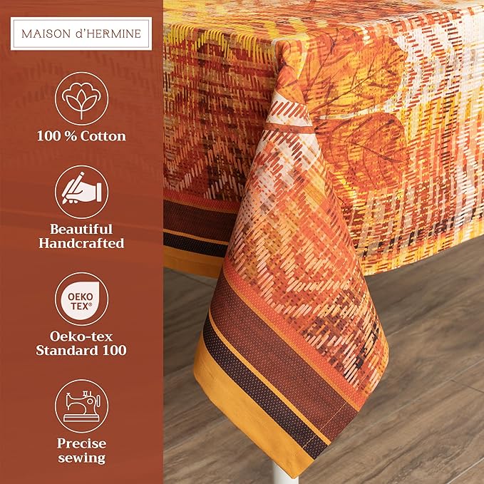 Maison d' Hermine Table Cloth Rectangle Table 100% Cotton 70 x 120 Inches Fall Tablecloth Reusable Everyday Use for Thanksgiving Christmas Decorations Dining Farmhouse Party (Thanksgiving Tartan)