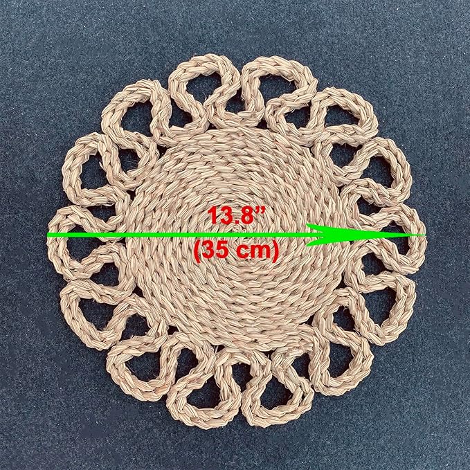13.8" Set of 8 Round Seagrass Placemats | Boho Woven Rattan Table Mats | Farmhouse Wicker Spring Plate Chargers Like Water Hyacinth, Seagrass for Wedding, Party, Christmas, Events