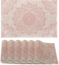 Pink Mandala Placemats Set of 6,Boho Flower Waterproof Non-Slip Washable Table Mats for Kitchen Dining Holiday Party Wedding Decor 12x18 Inch