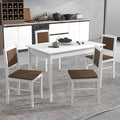 POWERSTONE Farmhouse Wood Dining Table Set for 4, Space-Saving Kitchen Table 4 Chairs Paded PU Leather, Rectangular 5 Piece Dining Table Set 4 Rubberwood Legs Chairs for Kitchen Indoor Dinner (White)