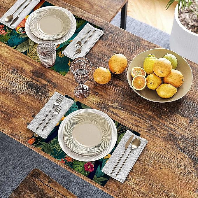 Placemats Set of 6 Tropical Forest Parrot Place Mats Washable Kitchen Dining Linen Table Mats Stain Heat, for Home Party Indoor 12x18 in