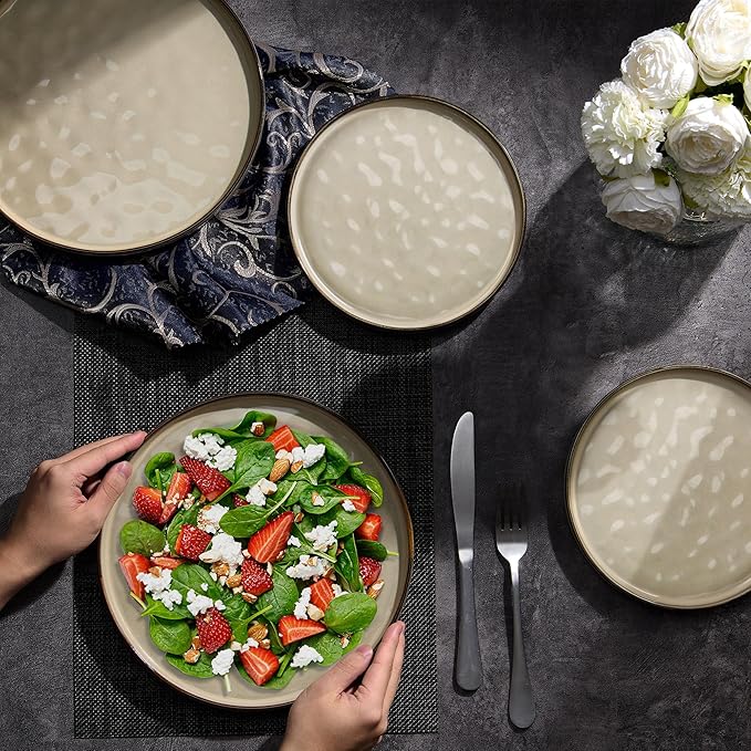LIANYU 10.2 Inch Dessert Plates Set of 6, Ceramic Dinner Plates Dishes Set for Kitchen, Porcelain Serving Salad Plate, Chip & Scratch Resistant, Microwave, Oven and Dishwasher Safe, Sandy Beige