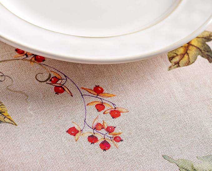 Maison d' Hermine Table Cloth Round Table 100% Cotton 63 Inches Fall Tablecloth Reusable Everyday Use for Thanksgiving Christmas Decorations Dining Farmhouse Party (Potiron)