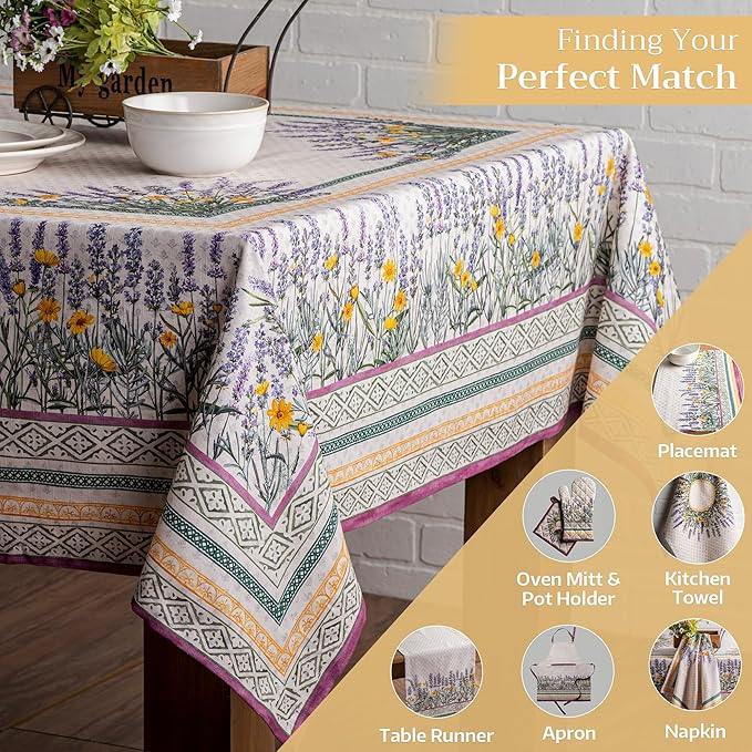 Maison d' Hermine Table Cloth Rectangle Table 100% Cotton 54 x 72 Inches Tablecloth Reusable Decorative for Dining Room Farmhouse Home Valentines Day Decorations Spring Summer - Fanny Lavender