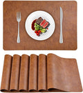 Faux Leather Placemats Set of 6, Washable Place Mats, Wipeable Waterproof Oil-Proof Heat Resistant Table Mats, Vinyl Placemats Rectangular Place Mat for Table Indoor Outdoor (Reddish Brown)