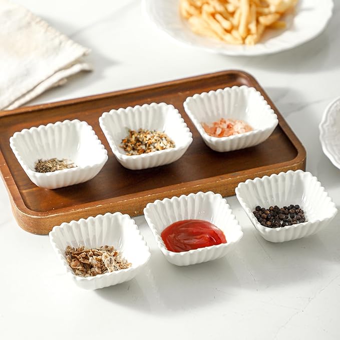 UIBFCWN 20 Pack Ceramic Soy Sauce Dishes, 2 oz Square Dipping Sauce Cups/Bowls/Dishes for Kitchen, Small Dip Bowls Set, Mini Bowl for Side Dish, Ketchup, Soy, BBQ, Sushi, Party - 2.75inch