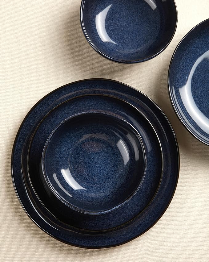 Stoneware Pasta Bowls Set of 4, 8.26" Large Serving Bowls, Chip Resistant Plate Bowls, Salad Serving Bowl for Lunch, Unique Irregular Look, Starry Blue