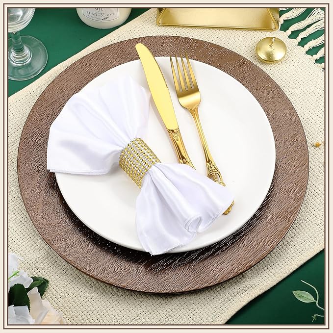 Mifoci 12 Pcs Faux Wooden Charger Plates 13 Inch Round Rustic Plastic Plates Antique Design Bulk Decorative Chargers for Dinner Tray for Wedding Dinner Table Farmhouse Party Event (Brown)