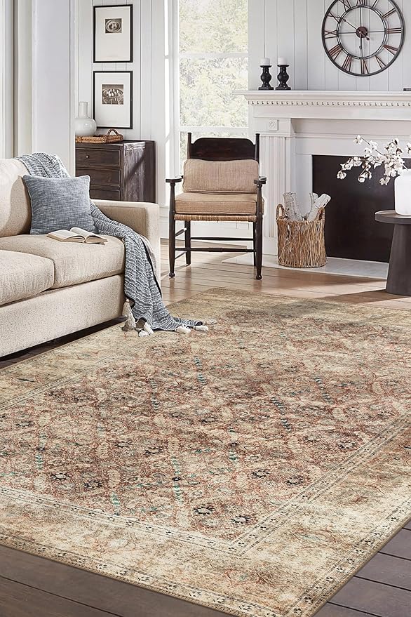 Keen Home Design 8x10 Rug - Machine Washable Area Rug with Non-Slip Backing, Ideal for Living Room, Dining Room, Bedroom - Vintage, Easy Clean, Durable, Low Pile - (8' x 10')