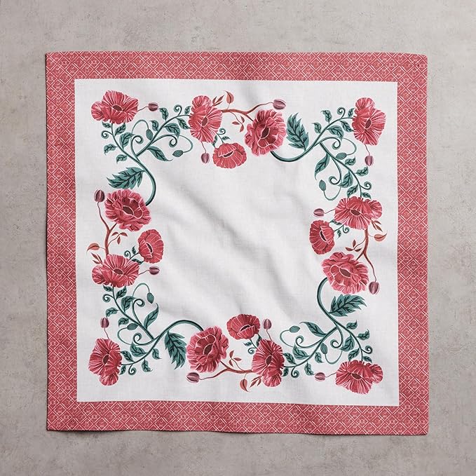 Maison d' Hermine Cloth Napkins Set of 4 100% Cotton Everyday Reusable Square Napkins Cloth Washable Dinner Party Wedding Restaurant Valentines Day Decorations Spring/Summer (Poppy, 18" x 18")