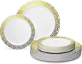 OCCASIONS 120 Plates Pack,(60 Guests) Premium Wedding Party Disposable Plastic Plates Set -60 x 10.25'' Dinner + 60 x 7.5'' Salad/Dessert (Florence White/Gold)