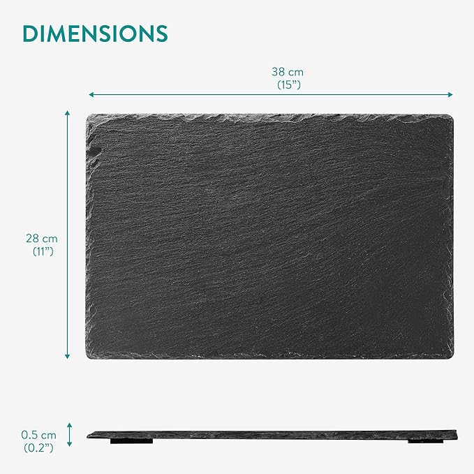 Navaris Slate Plates - Food Contact Safe Black Stone Plates - Charcuterie Boards Serving Plate - Stone Slate Slab Platter Cheese Board - Set of 4-15 x 11 (38 x 28 cm)