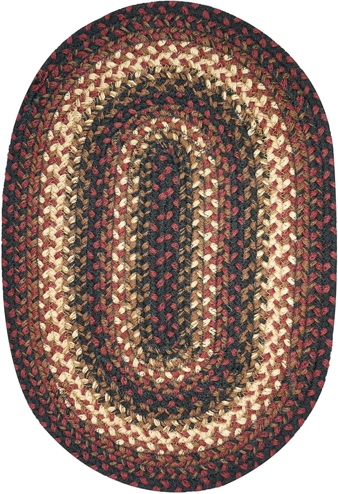 Homespice Prescott Jute Braided Oval Placemats, Country Primitive Decor, Set of 6, 13x19 Black and Red Table Mats - Vibrant Colors, Durable, Easy to Clean and Protects Furniture