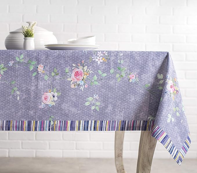 Maison d' Hermine Table Cloth Rectangle Table 100% Cotton 54 x 72 Inches Tablecloth Reusable Decorative for Dining Room Valentines Day Decorations Spring Summer - Sweet Rose Lavender - Country Garden