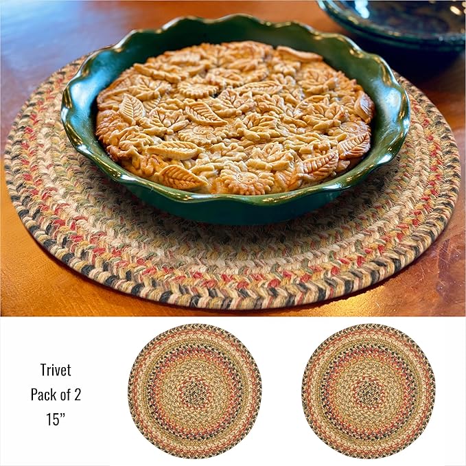 Homespice Kingston Round Braided Placemats, Warm Country Decor, Set of 2, 15", Multicolor Jute Table Mats - Vibrant Colors, Durable, Easy to Clean and Protects Furniture