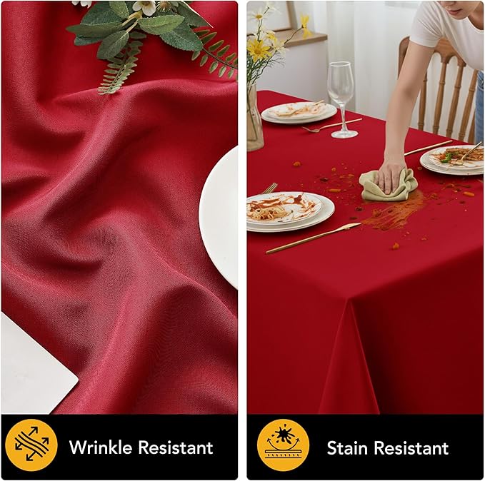 10-Pack Red Tablecloths for Rectangle Tables, 54 x 108 Inches, Stain-Resistant Polyester Fabric for 6 Foot Tables - Washable Table Covers for Weddings, Banquets, Birthday Parties, Events