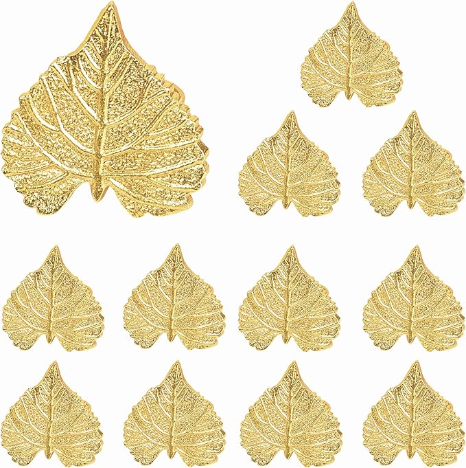CLEENTABLE Elegant Handcrafted Leaf Napkin Rings - Set of 12 Premium Aluminum Holders for Dinner Parties, Weddings, Special Occasions & Everyday Dining (Gold)