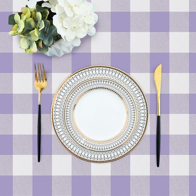 misaya Rectangle Waterproof Vinyl Table Cloth, Buffalo Flannel Backed Tablecloth, Wipeable Plastic Table Cover for Dinner, Kitchen, Outdoor (52" x 70", Lavender and White)