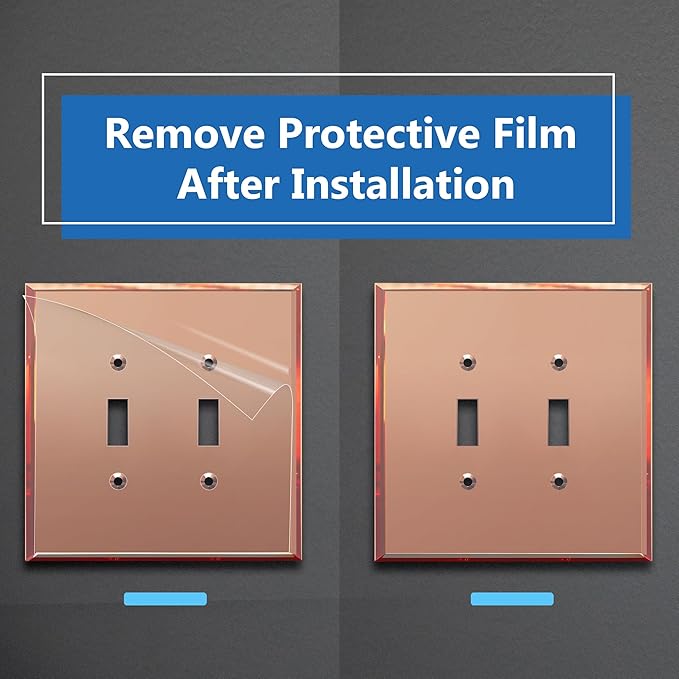 LIDER Double Toggle Switch Acrylic Wall Plate, Mirrored Dual Light Switch Plate, Plexiglass Switch Cover, Reflective Finish, Modern Upgrade, Oversized 2-Gang 5.25" x 5.25", Rose Gold