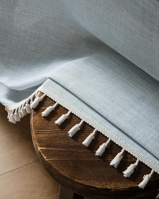 ZeeMart Contrast Linen Table Cloth Rectangle Table Cloths 60x120 Inch Blue, Farmhouse Style Heavy Weight Blue Tablecloth, Water Resistant Burlap Tablecloths