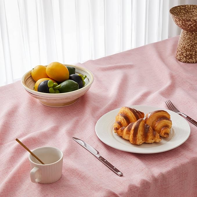 Linen Tablecloth for Rectangle Table, 60x84 Inch Pink, Farmhouse Style Pink Tablecloth, Water Resistant Burlap Tablecloths for Dining Table Farmhouse Kitchen