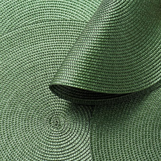 AHHFSMEI Round Braided Placemats 15 Inch Round Table Mats for Dining Tables Natural Woven Heat Resistant Place mats Set of 4 (Olive Green,4)