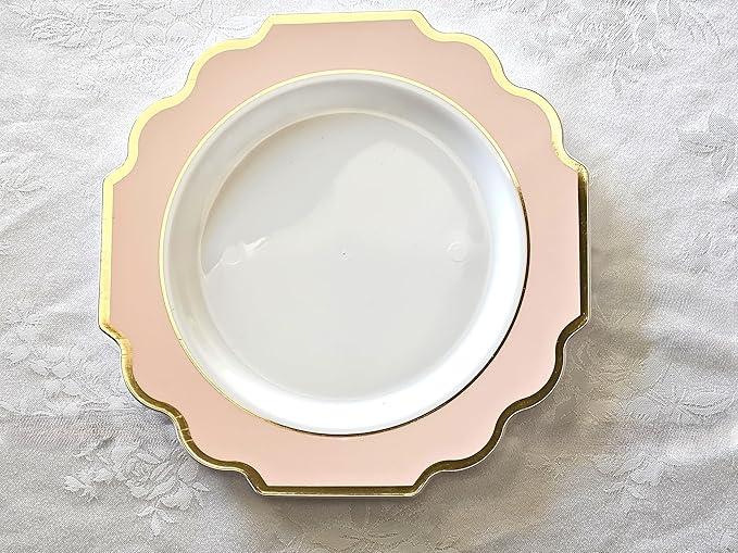 " OCCASIONS " 80 Plates Pack,(40 Guests) Heavyweight Premium Wedding Party Disposable Plastic Plates Set -40 x 10.5'' Dinner + 40 x 8'' Salad/Dessert(Imperial in Blush & Gold)