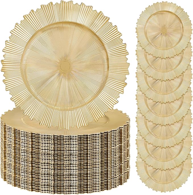 LIYH 24 Pcs Gold Charger Plates 13" - Chargers for Dinner Plates, Irregular Design, Heavy-Duty Plate Gold Charger Bulk, Suitable for Wedding & Party- Stackable