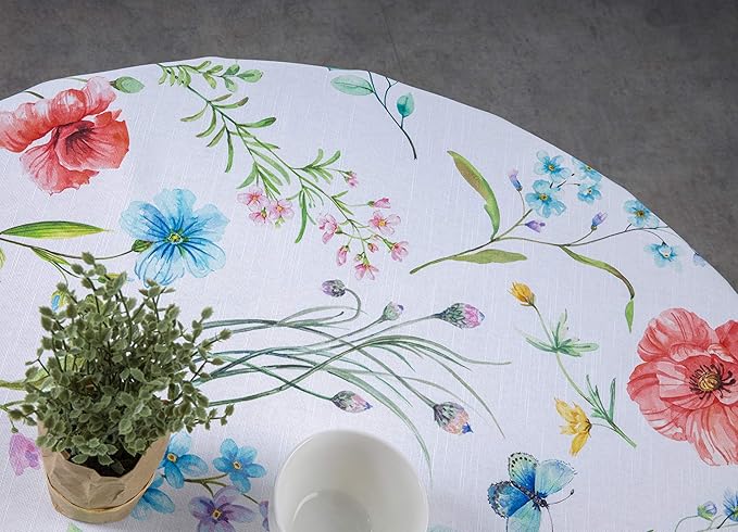 Maison d' Hermine Table Cloth Round Table 100% Cotton 69 Round Inches Tablecloth Reusable Decorative for Dining Room Farmhouse Home Valentines Day Decorations Spring Summer - Just Floral