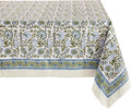 ATOSII Clover Blue 100% Cotton Rectangle Spring Tablecloth, Handblock Floral Linen Table Cloth for Kitchen Dining Table I Parties Weddings Outdoors Easter Home Decor 72 X 120 Inches I 10 Seater