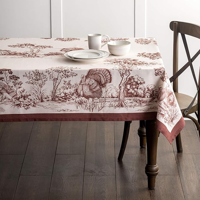 Maison d' Hermine Table Cloth Square Table 100% Cotton 60 x 60 Inches Fall Tablecloth Reusable Everyday Use for Thanksgiving Christmas Decorations Dining Farmhouse Party (Holy Jouy - Brown)
