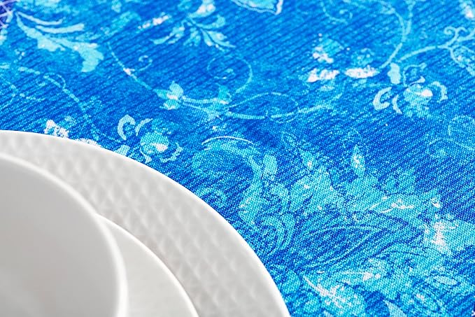 Maison d' Hermine Table Cloth Round Table 100% Cotton 69 Round Inches Tablecloth Reusable Decorative for Dining Room Farmhouse Home Valentines Day Decorations Spring Summer - Indigo Love