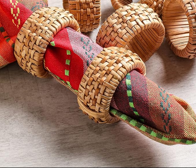 Lightnpro Natural Rattan Decorative Napkin Rings Set of 12, Serviette Napkin Rings Bulk for Party Decoration, Table Top Décor for Dinning Table, Everyday, Christmas, Easter Family Gatherings