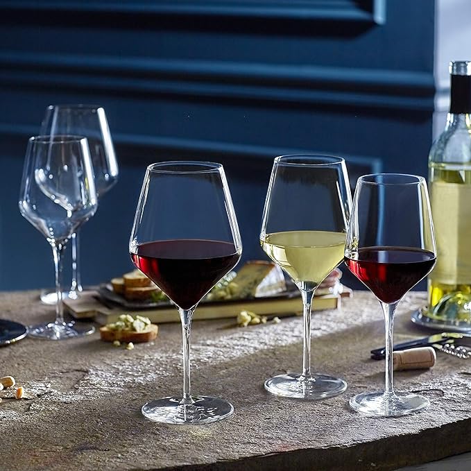 Libbey Signature Greenwich All Purpose Wine Glasses, 16 Oz Angular Wine Glass Set of 4 with Pulled Stem, Stemware Glasses for Cocktails and More