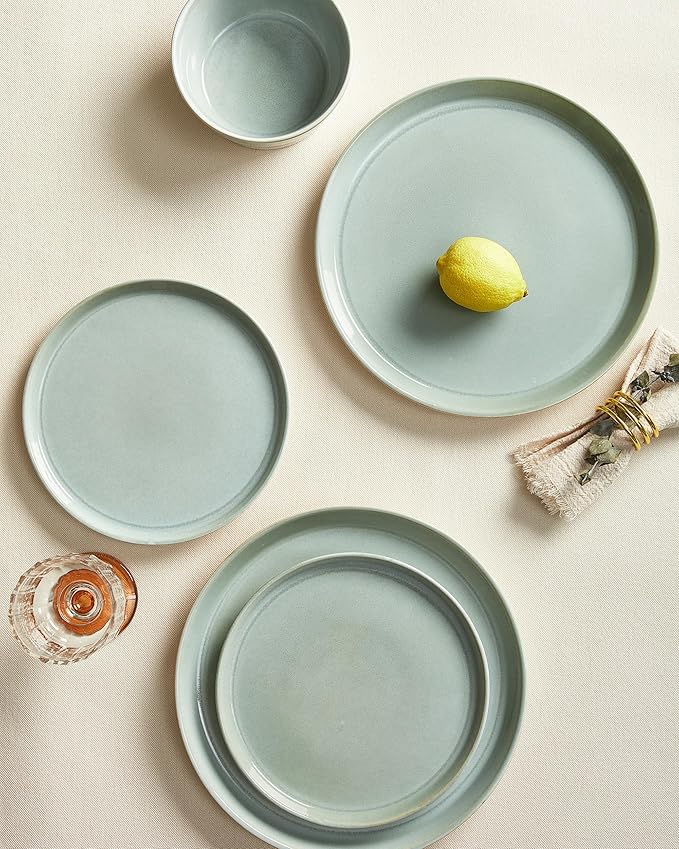 Dinnerware Sets for 6, Ceramic Plates and Bowls Set, Modern Artisan Dish Set, Microwave & Dishwasher Safe Dishware Set, Chip & Scratch Resistant Dinner Sets, Gradient Green