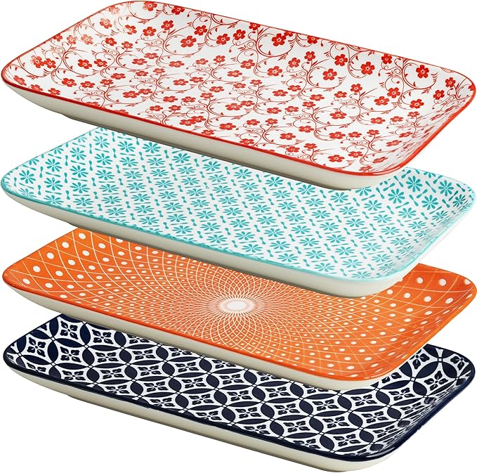 LEHAHA Ceramic Serving Platter, 12 x 7 inch Serving Trays for Party, Rectangular Serving Trays for Entertaining, Excellent Trays for Serving Food,Fruit,Cakes,Appetizers-Set of 4
