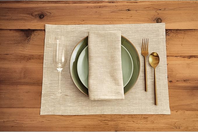 Solino Home Linen Cloth Napkins Set of 4-100% Pure Linen Champagne Beige Dinner Napkins 20 x 20 Inch for Spring, Easter - Athena, Handcrafted and Machine Washable