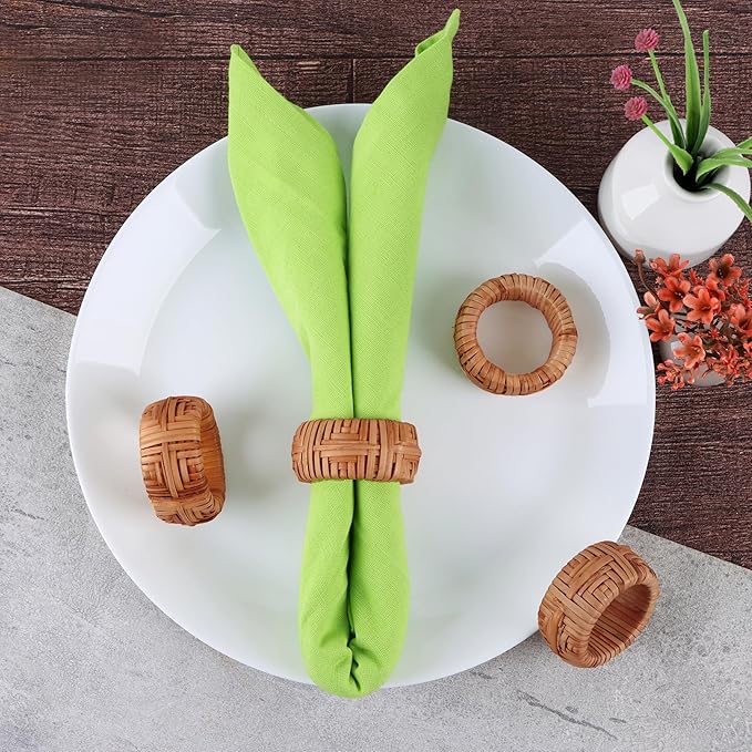 CLEENTABLE Farmhouse Napkin Rings Set of 12, Hand-Woven Napkin Ring for Table Decor, Fall Rustic Rings, Napkin Holder Buckles for Holiday Party, Easter, Birthday, Thanksgiving, Christmas (Brown)