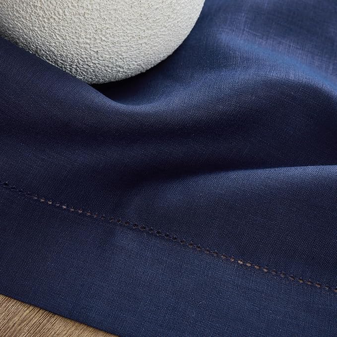 Solino Home Square Placemats Set of 4-100% Pure Linen Navy Blue Cloth Placemats 14 x 14 Inch - Classic Hemstitch, Machine Washable Place Mats for Winter, Easter