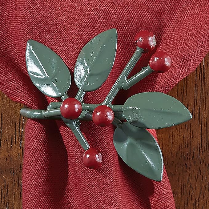 Park Designs Leaves and Berries Napkin Ring Set of 4 | Holiday Metal Napkin Holders with Festive Figural Berry & Leaf Design | 2" H x 3" W x 2" D | Rustic Farmhouse Christmas Table Decor