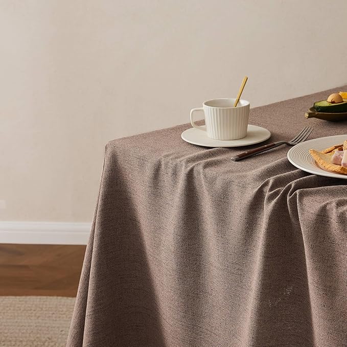 Linen Tablecloth with Tassels, Farmhouse Style Brown Tablecloth, Water Resistant Burlap Tablecloths for Round Table, 52Inch Round Cocoa Brown