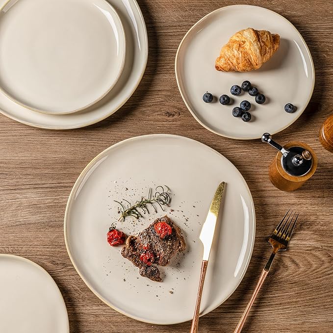 AmorArc Ceramic Dinner Plates Set of 6, 10.5 Inch Handmade Reactive Glaze Stoneware Plates, Rustic Shape Dinnerware Dish Set for Kitchen, Microwave & Dishwasher Safe, Scratch Resistant