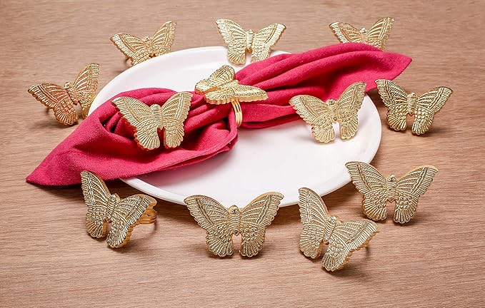 ALPHA Living HOME Basic Butterfly Napkin Ring Collection Decorative, 12 Count Premium Metal Napkin Rings for Dinner Table Decor, Wedding, Banquet, Party, Easter Fall Thanksgiving Christmas (Gold)