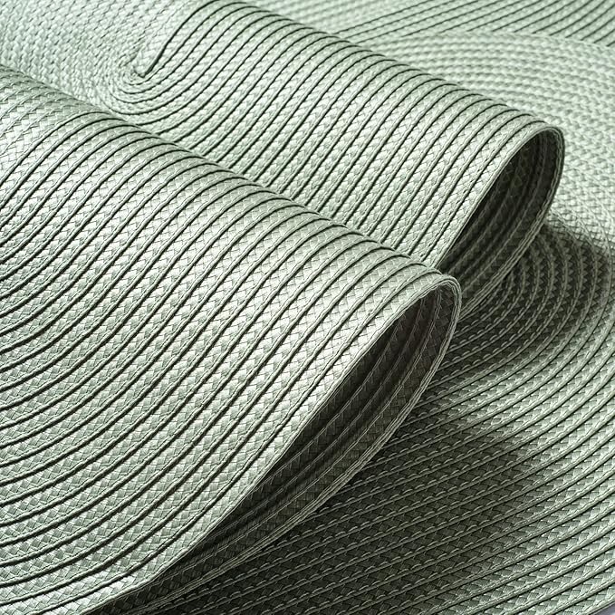 FunWheat Oval Braided Placemats Set of 6 Table Mats for Dining Tables Washable Heat Resistant Place mats for Daily Use 12X18 Inch(Oval Fog Green, 6pcs)